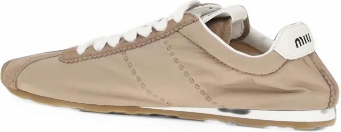 Miu Plume technical fabric and suede sneakers Beige - Foto 4
