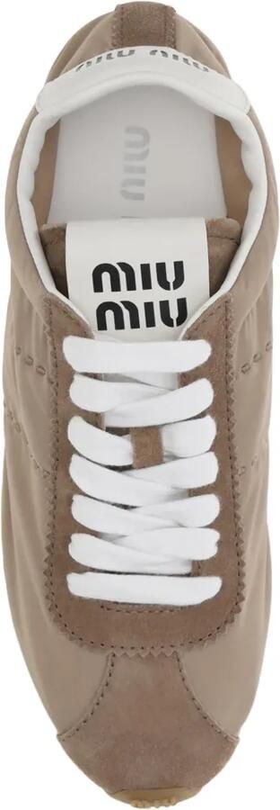 Miu Plume technical fabric and suede sneakers Beige - Foto 3