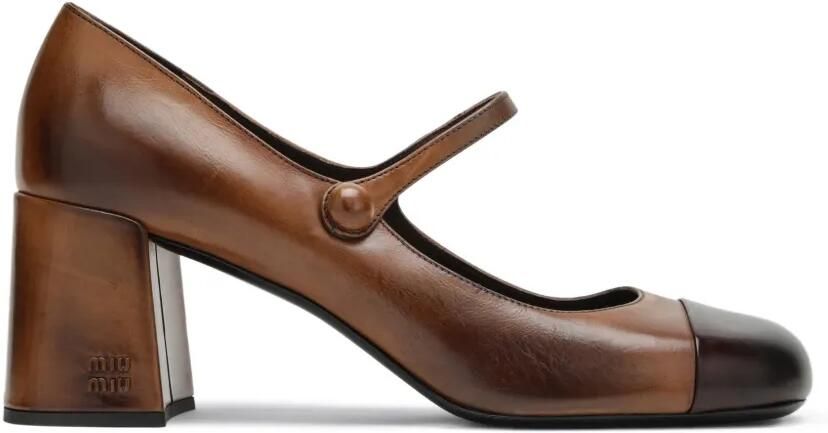 Miu Pumps met blokhak en kapneus Bruin