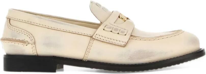 Miu Leren penny loafers met retro-effect Beige