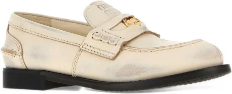 Miu Leren penny loafers met retro-effect Beige - Foto 2