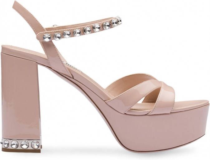 Miu Miu Satijn Sandalen Met Plateauzool in het Roze Dames Schoenen voor voor Platte schoenen voor Espadrilles en sandalen 