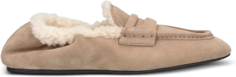 Miu shearling-lined suede loafers Beige