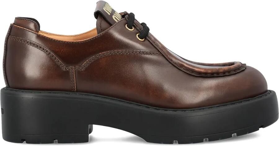 Miu Sienna leren derby schoenen met plateauzool Bruin
