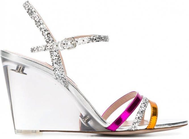 Miu Sleehak sandalen met glitter Zilver - Schoenen.nl
