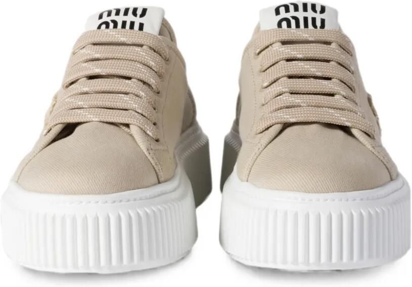 Miu Sneakers met geborduurd logo en plateauzool Beige - Foto 3