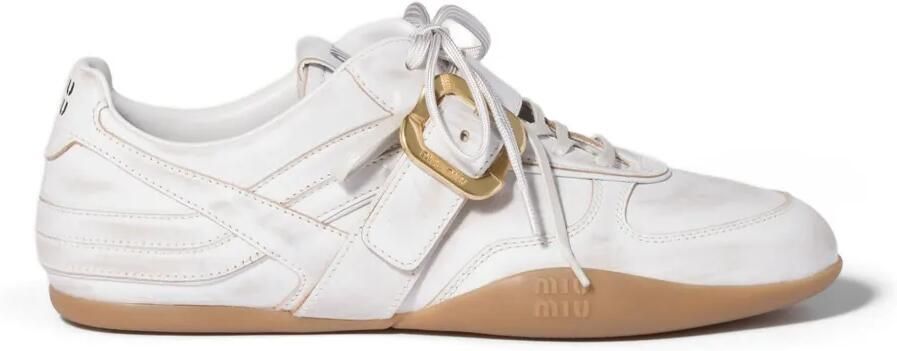 Miu Sneakers met gerafeld effect en gespdetail Wit