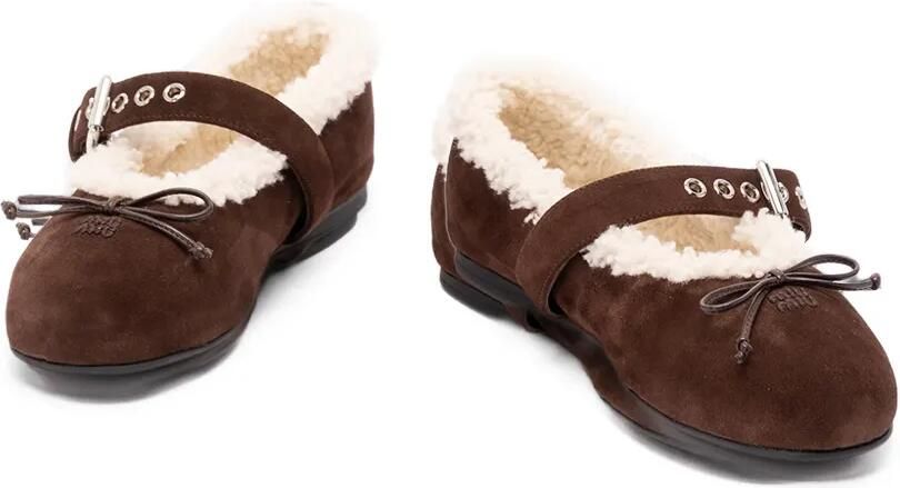 Miu Suède en lammy ballerina's Bruin