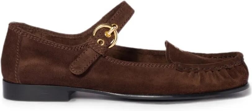 Miu Suède loafers met gesp Bruin