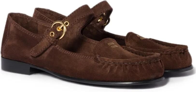 Miu Suède loafers met gesp Bruin - Foto 5