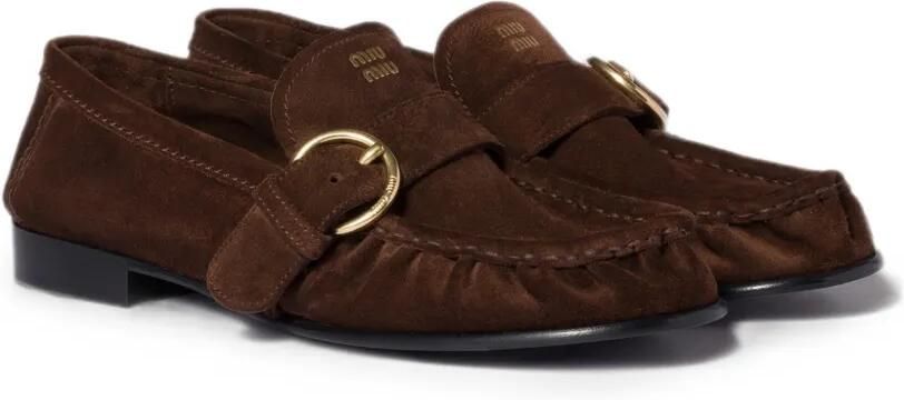 Miu Suède loafers met gesp Bruin - Foto 4