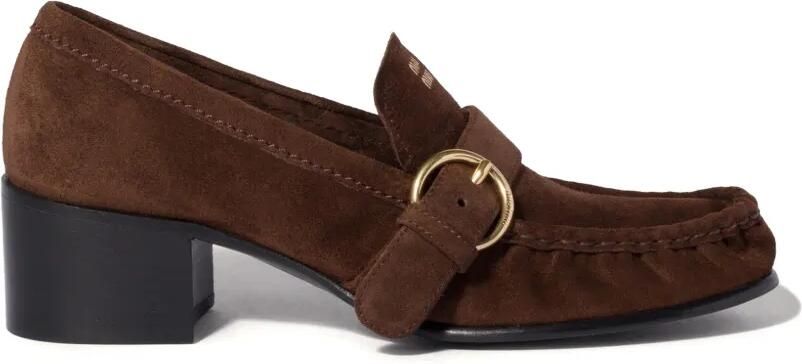 Miu Suède loafers met gesp Bruin