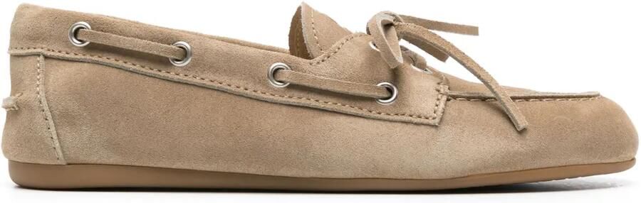 Miu Suède loafers met logo-reliëf Beige