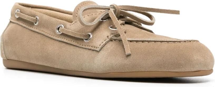 Miu Suède loafers met logo-reliëf Beige - Foto 4