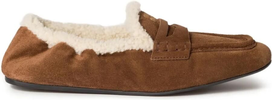 Miu Suède loafers met logodetail Bruin