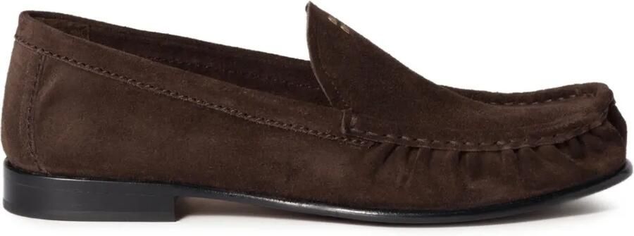 Miu Suède loafers met logoprint Bruin