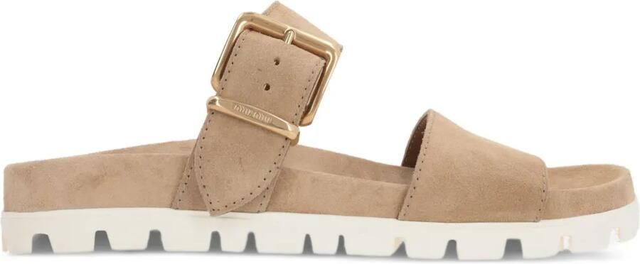 Miu Suède sandalen met gespbandje Beige
