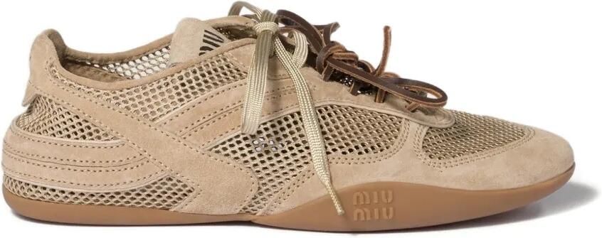 Miu Suède sneakers met mesh Beige