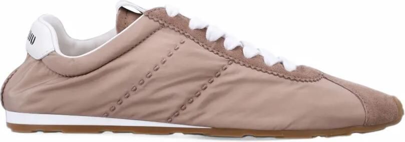Miu suede-trim topstitched sneakers Beige