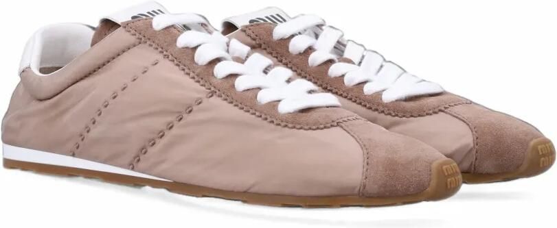 Miu suede-trim topstitched sneakers Beige - Foto 3