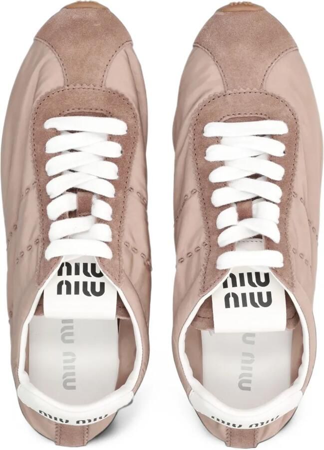 Miu suede-trim topstitched sneakers Beige - Foto 2