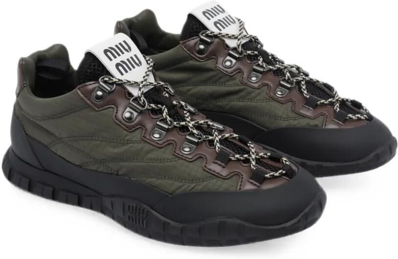 Miu Technische stoffen en leren sneakers Groen - Foto 3