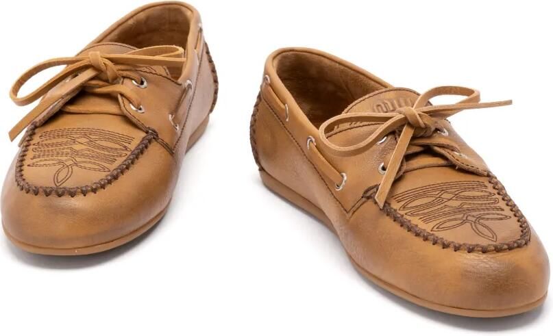 Miu western-inspired embroidered loafers Beige - Foto 3
