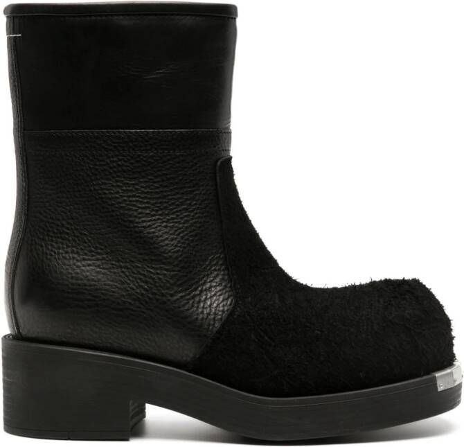 MM6 Maison Margiela Biker suede and leather ankle boots Zwart