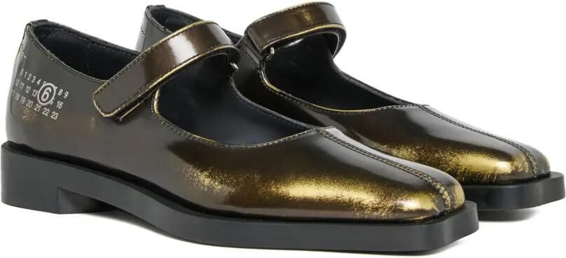 MM6 Maison Margiela Kids Metallic leren ballerina's met klittenband Bruin - Foto 4