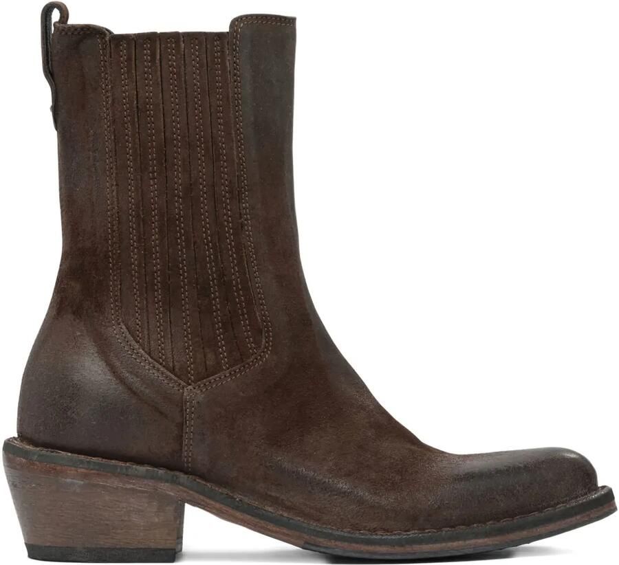 Moma Leren laarzen met Western-stijl en elastisch vlak Bruin
