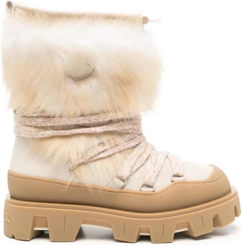 Moncler fur-trim lace-up boots Beige