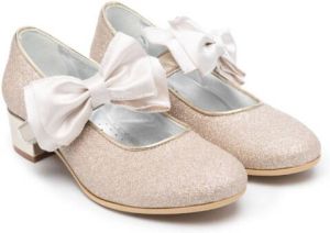 Monnalisa 35mm bow-detail leather ballerina shoes Goud