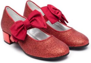 Monnalisa 35mm bow-detail leather ballerina shoes Rood