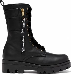 Monnalisa Combat boots met logo afwerking Zwart