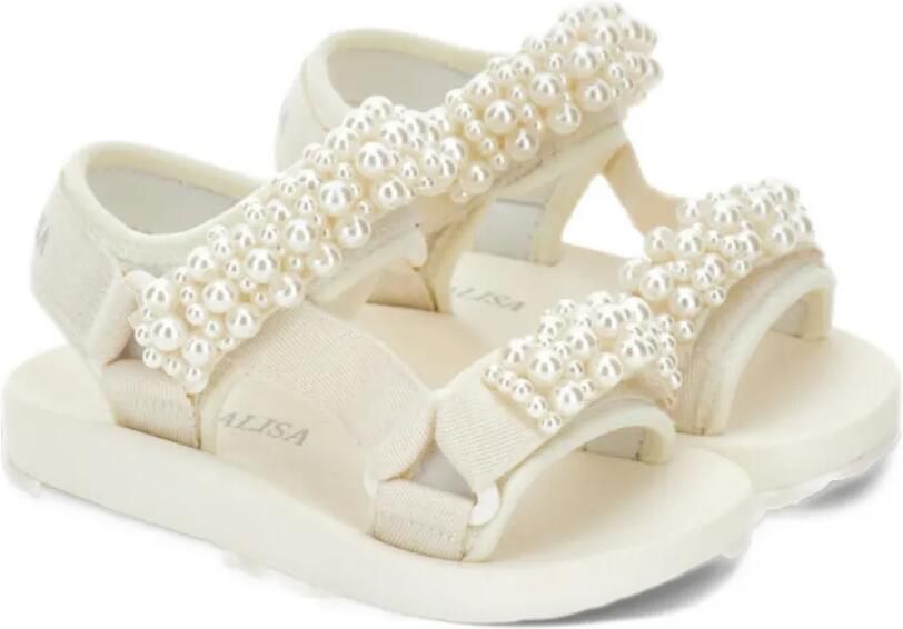 Monnalisa faux-pearl embellished touch-strap sandals Beige