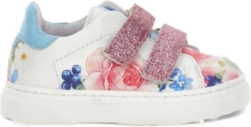 Monnalisa floral-print glitter-strap sneakers Wit