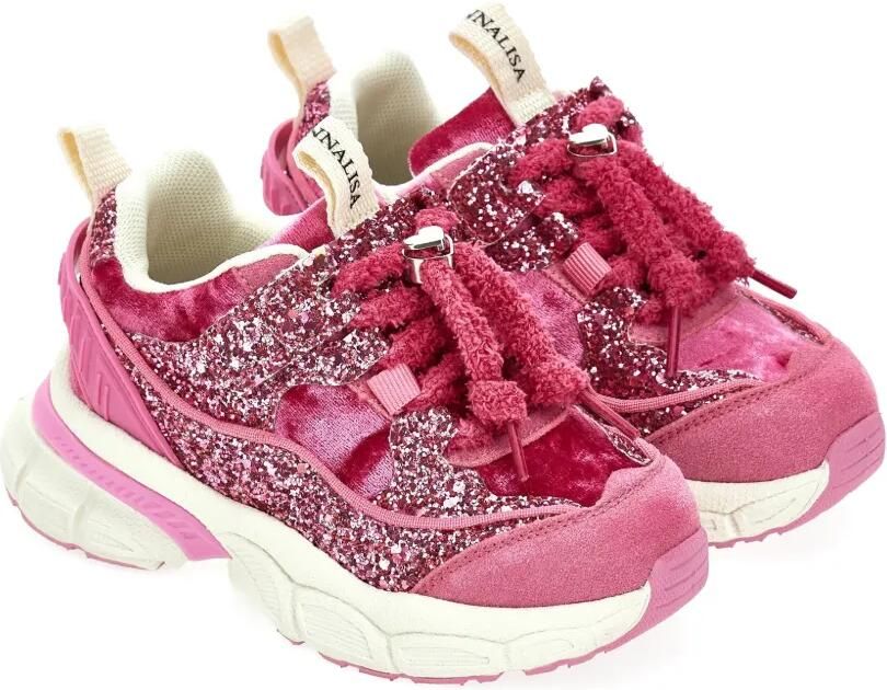 Monnalisa Fluwelen sneakers met glitter Roze