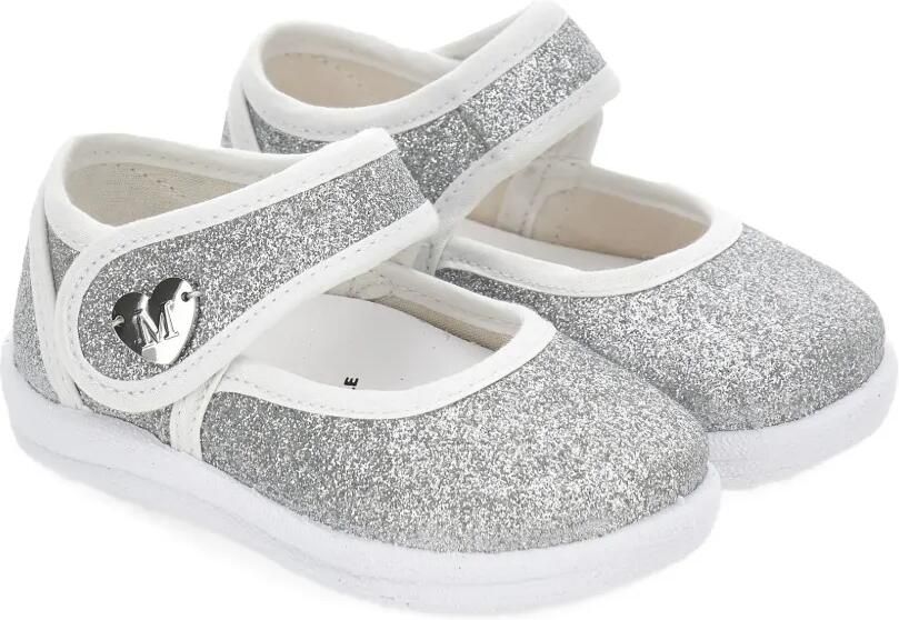 Monnalisa Glitter ballerina's met hartapplicatie Zilver