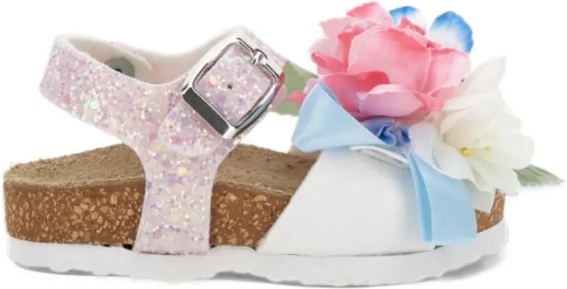Monnalisa glitter-effect floral-appliqué sandals Wit