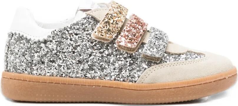 Monnalisa glitter-embellished touch-strap sneakers Zilver