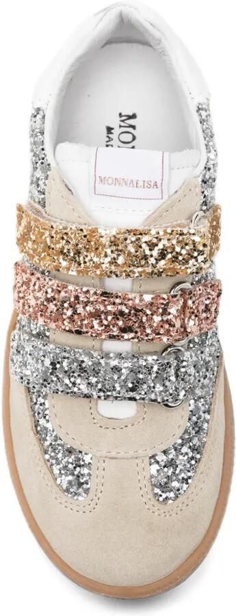 Monnalisa glitter-embellished touch-strap sneakers Zilver - Foto 3
