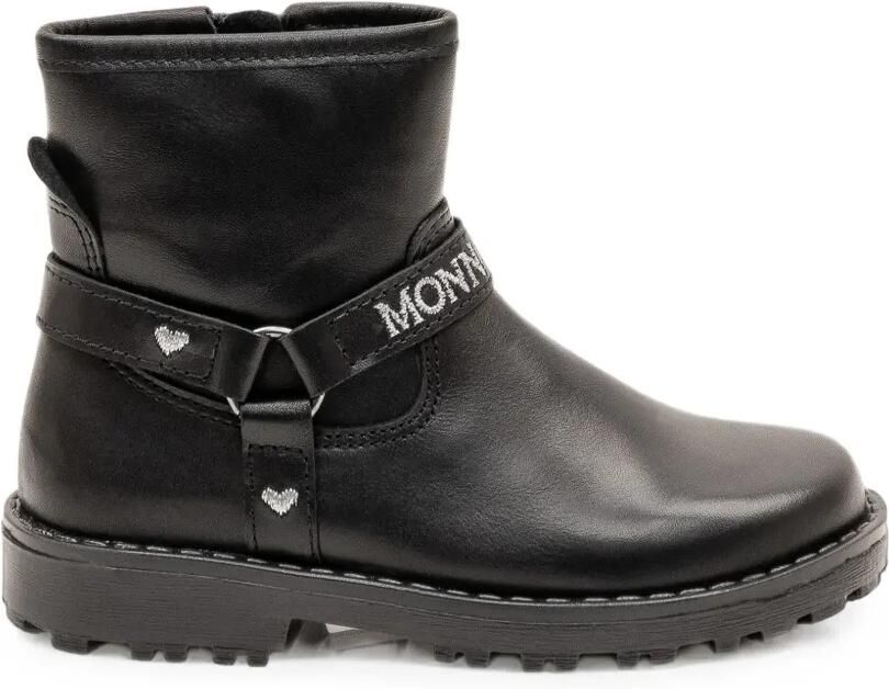 Monnalisa Heart laarzen met geborduurd hart en logoband Zwart