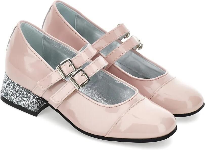 Monnalisa Lakleren ballerina's met glitter hak Roze