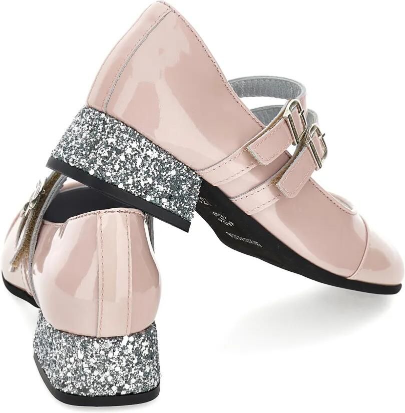 Monnalisa Lakleren ballerina's met glitter hak Roze - Foto 2