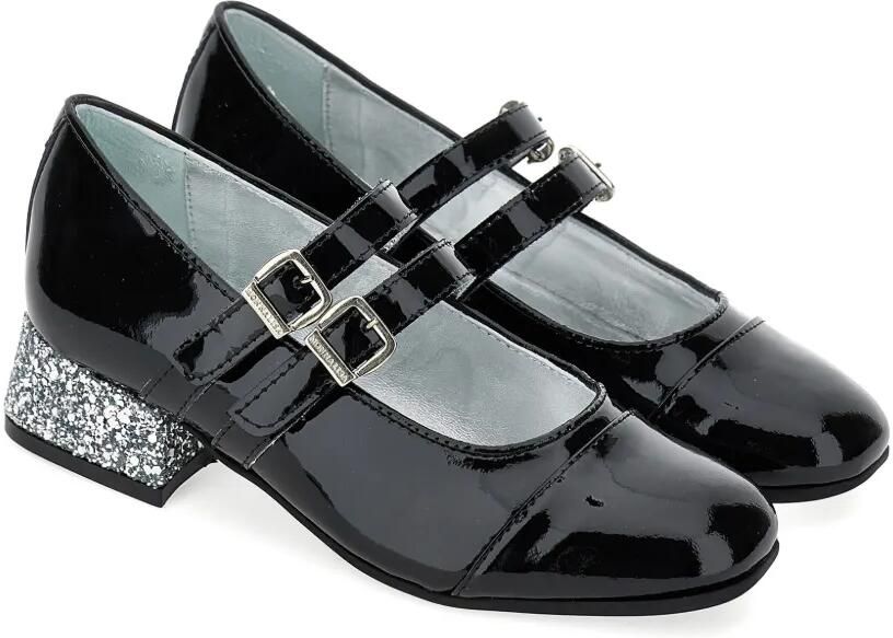 Monnalisa Lakleren ballerina's met glitter hak Zwart