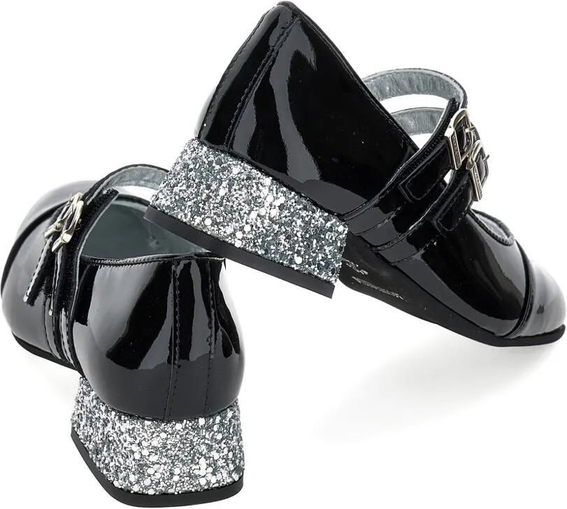 Monnalisa Lakleren ballerina's met glitter hak Zwart - Foto 3