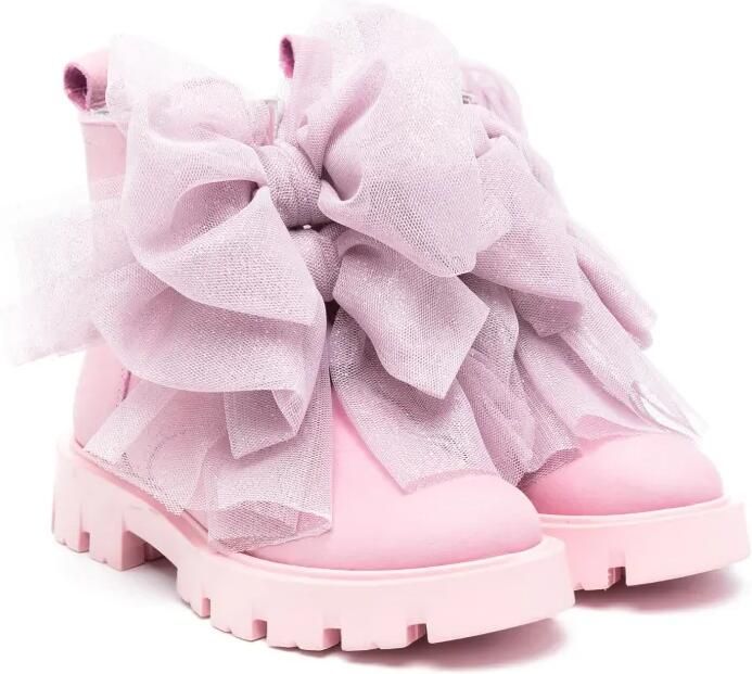 Monnalisa Leren laarzen met oversized strikken Roze
