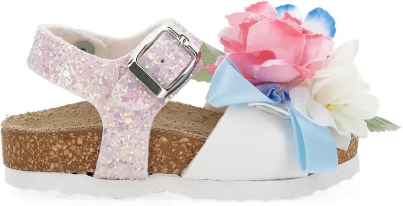 Monnalisa Sandalen met bloemapplicatie en glitters Roze