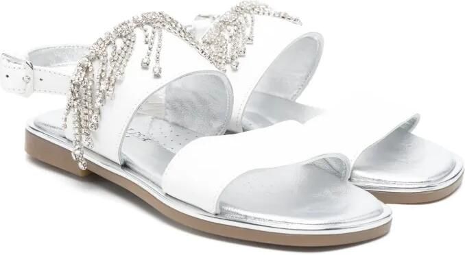 Monnalisa Sandalen met kristallen franje Wit