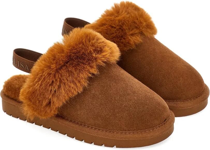 Monnalisa Slingback slippers met imitatiebont afwerking Bruin